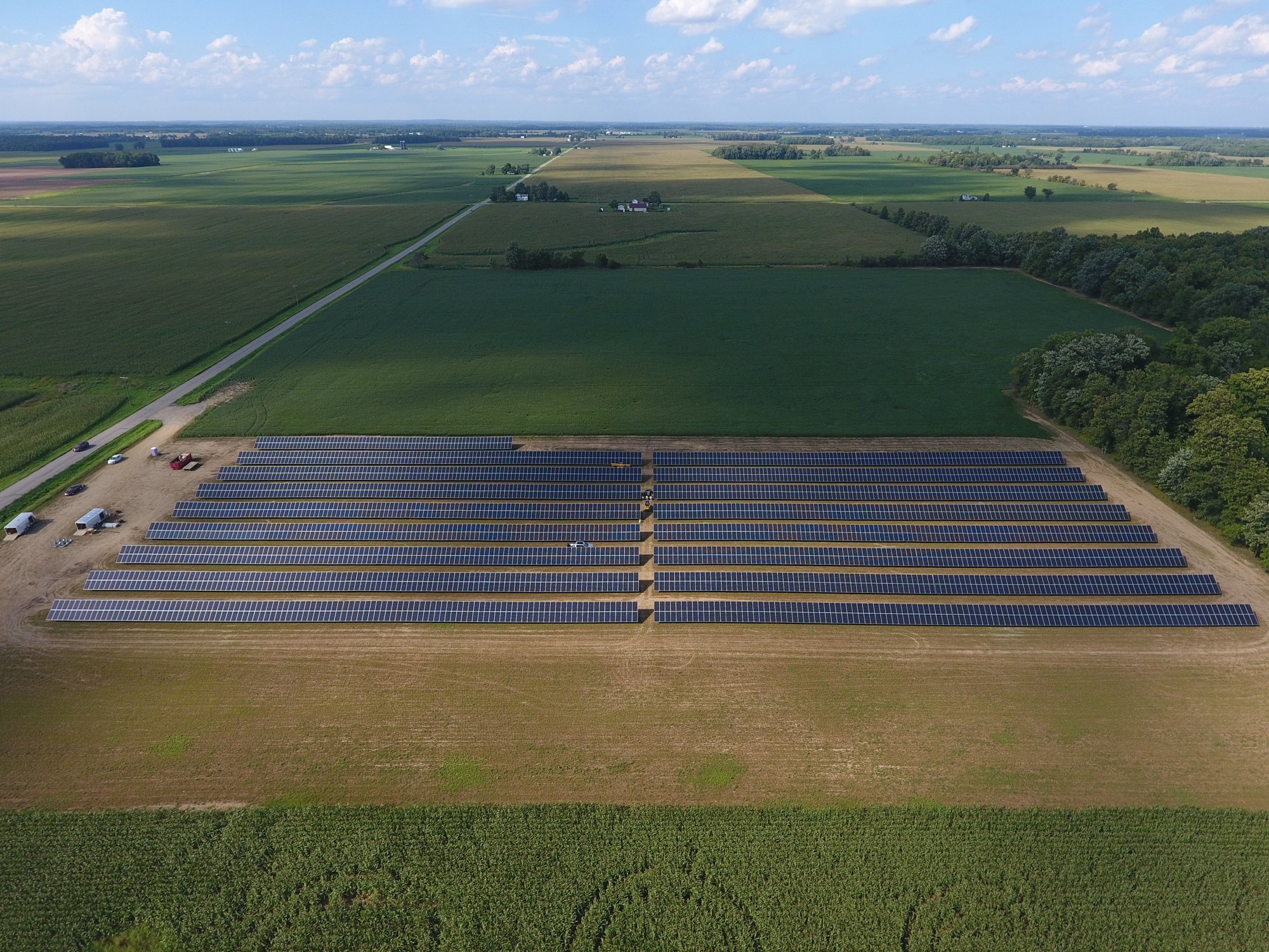 drone view of large solar panel field